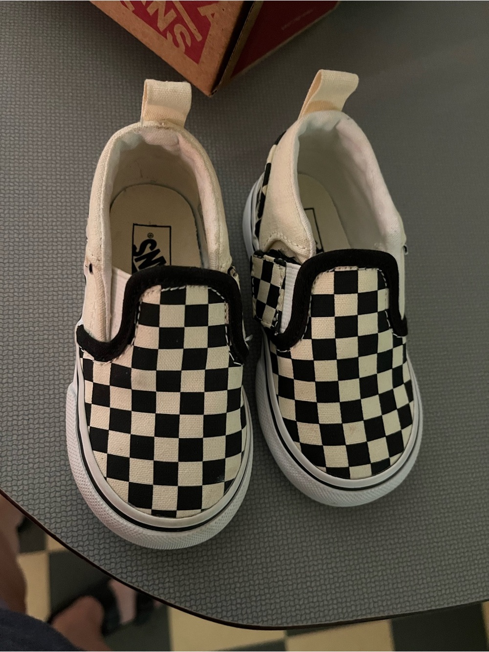 Vans Kids Checkerboard Slip-On Sneakers Black and White
